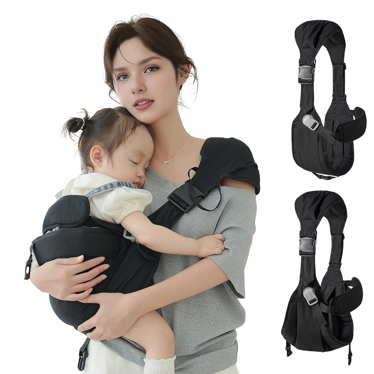 Baby Sling Carrier, Baby Carrier Newborn to Toddler Wrpas Carrier Essentials Safety, Portable and Lightweight, Ergonomic-Designed, Non-Slip Hip Seat Carrying 8-55Lbs(Black)