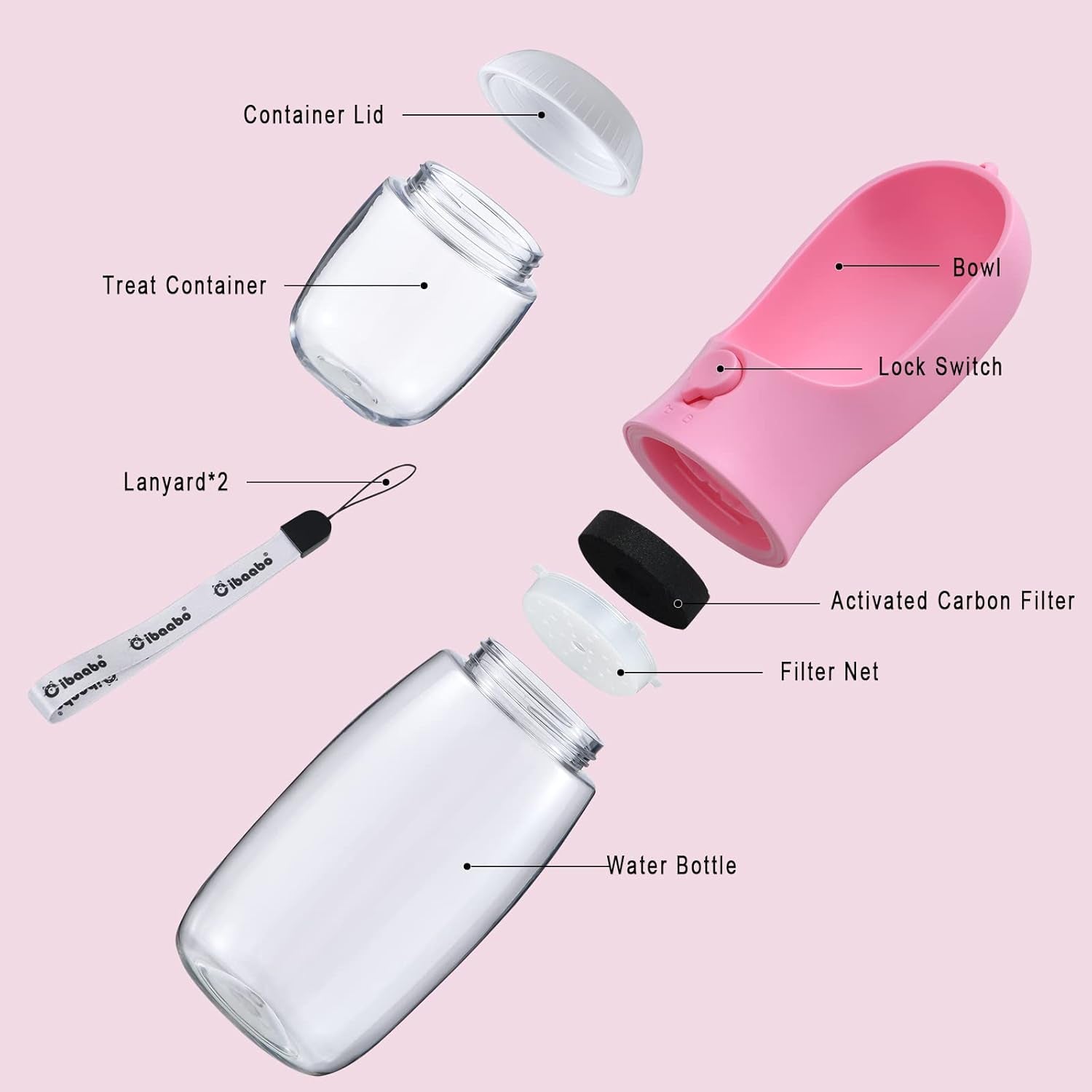 Dog Water Bottle with Food Container, Travel Puppy Water Bowl, Portable Pet Dispenser, Girl Dog Mom Gifts Accessories Stuff Essentials Necessities for Yorkie Chihuahua Cat Walking and Hiking