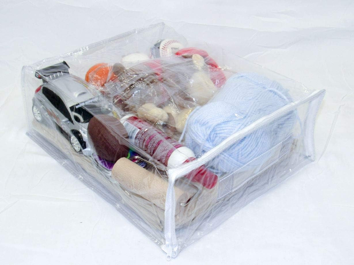 8-Pack Heavy Duty Vinyl Zippered Closet Square Storage Bags (Clear) for Sweaters, Sheets, Arts & Crafts, Toys and Much More! (12" X 15" X 5") 3.9 Gallon