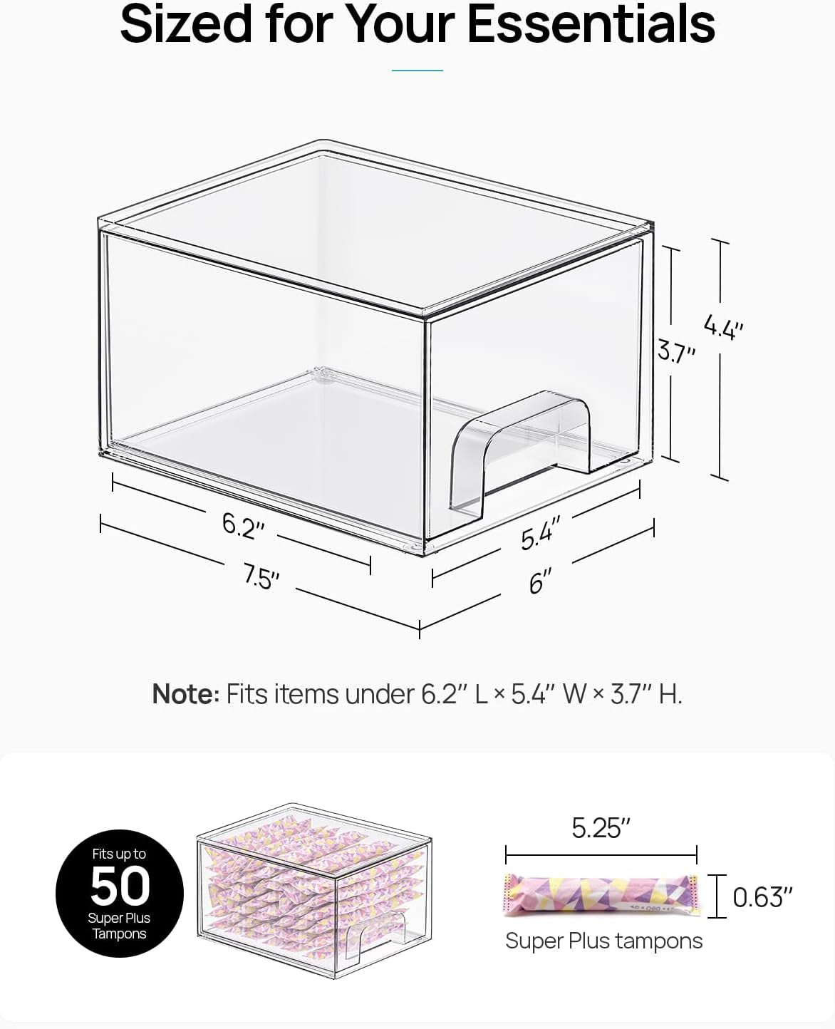 4 Pack Small Clear Stackable Storage Drawers,Acrylic Bathroom Makeup Organizer,Plastic Storage Bins for Vanity, Undersink, Kitchen Cabinets, Pantry, Home Organization