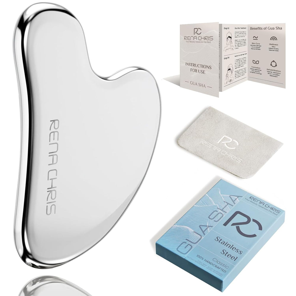 Gua Sha Facial Tools, Stainless Steel Guasha Tool - Silver | Face Massage Tool for Jawline Sculpting, Puffiness Reducing, Gua Sha Double Chin Reducer, Skin Care Gift for Women