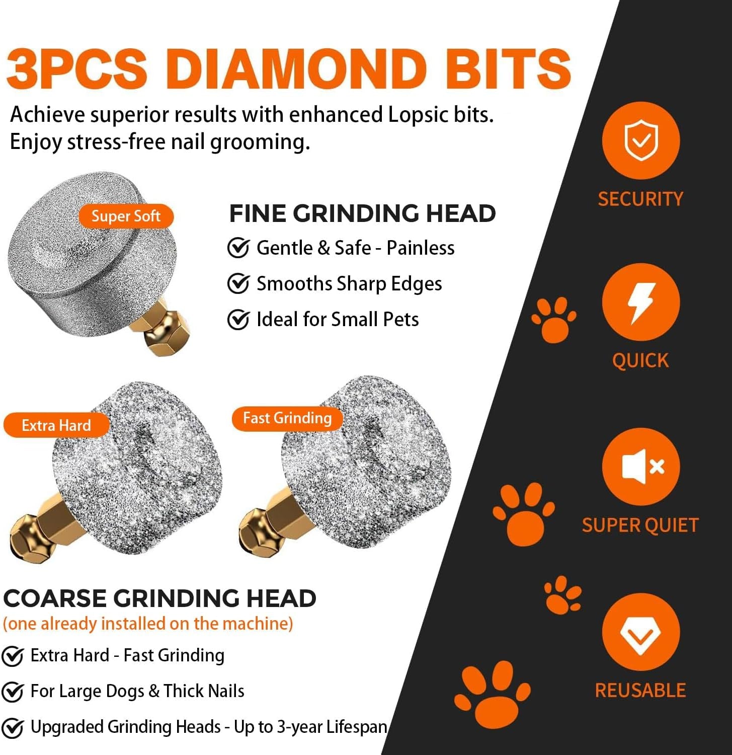 Whisper Quiet Dog Nail Grinder with 4 LED Lights, Safe & Stress-Free for Sensitive Dogs Cats of All Breeds & Sizes, 3 Grinding Bits, 3-Speed, Pet Nail Trimmers, Rechargeable Painless Grooming Kit