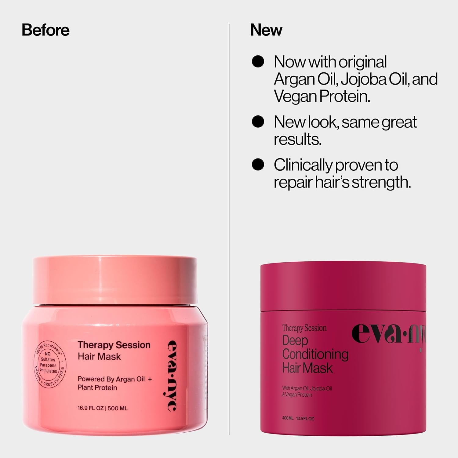 Eva NYC Therapy Session Deep Conditioning Hair Mask with Vegan Protein, Jojoba Oil + Argan Oil - Hydrate, Soften + Repair Hair Strength - Sulfate Free - Warm Vanilla Scent - 13.5 Fl Oz