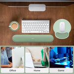 Wrist Rest Support for Mouse Pad&Keyboard Set, Circle Curved Ergonomic Mousepad&Coaster Non-Slip Base Home/Office Pain Relief&Easy Typing Pad with Soft Cloth&Silicone Lining, Antique Green