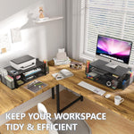 Desk Organizer and Accessories, 2-Tier Computer Monitor Stand Riser with Drawer and 2 Pen Holders, Laptop Stand, Office Desk Accessories for Office Supplies, Black