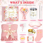 Birthday Gifts for Women,Mothers Day Gifts for Mom,Valentines Day Gift for Her,Self Care Spa Gift Basket with Blanket Candle Bath Bomb,Relaxing Spa Set,Get Well Package,For Mom Wife Sister Best Friend