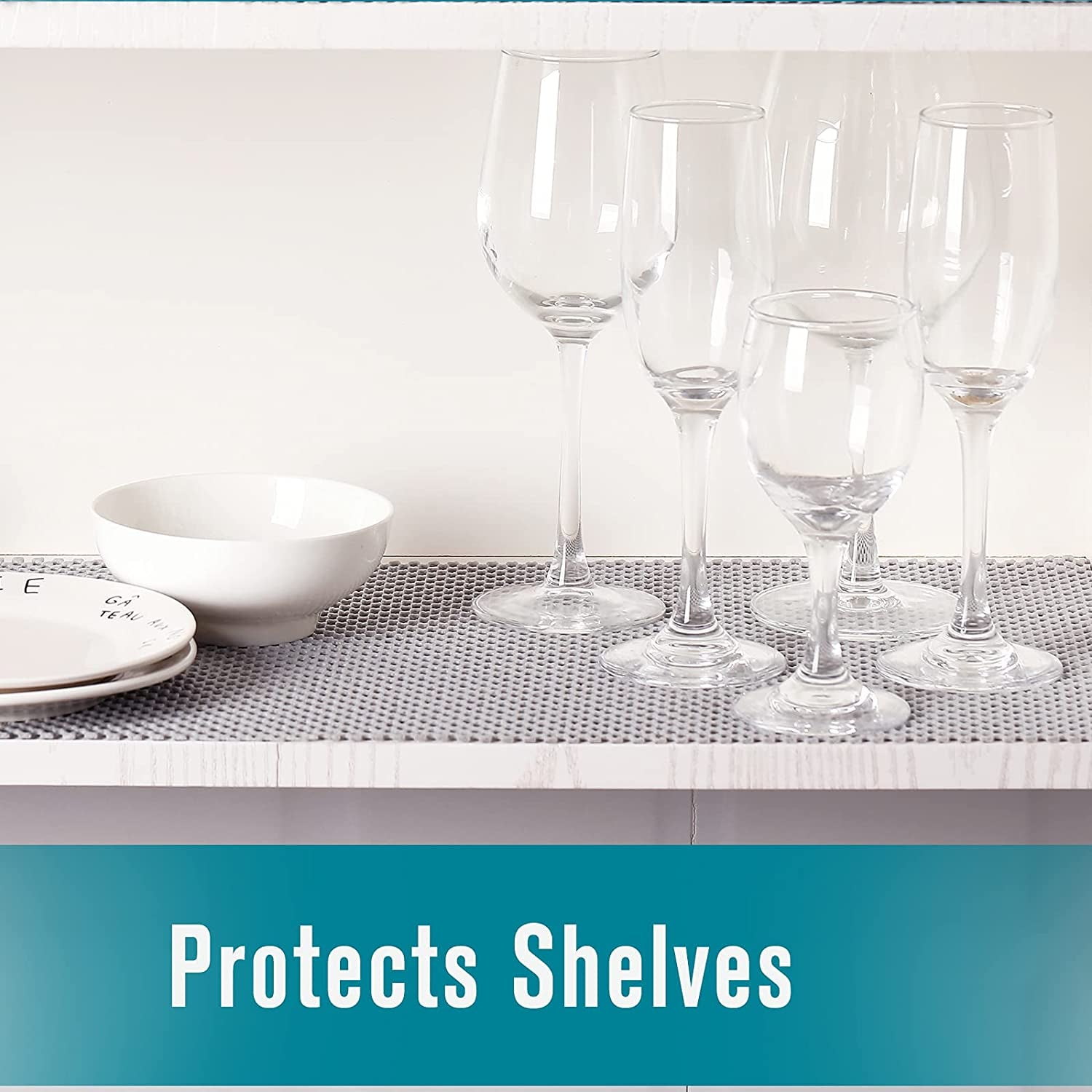Shelf Cupboard Liner, Cabinet Drawer Liners Non Adhesive 12 Inches X 20 Feet for Kitchen Cabinets, Strong Grip Durable Non Slip for Storage Desks Kitchenware Tableware, Easy to Install, White