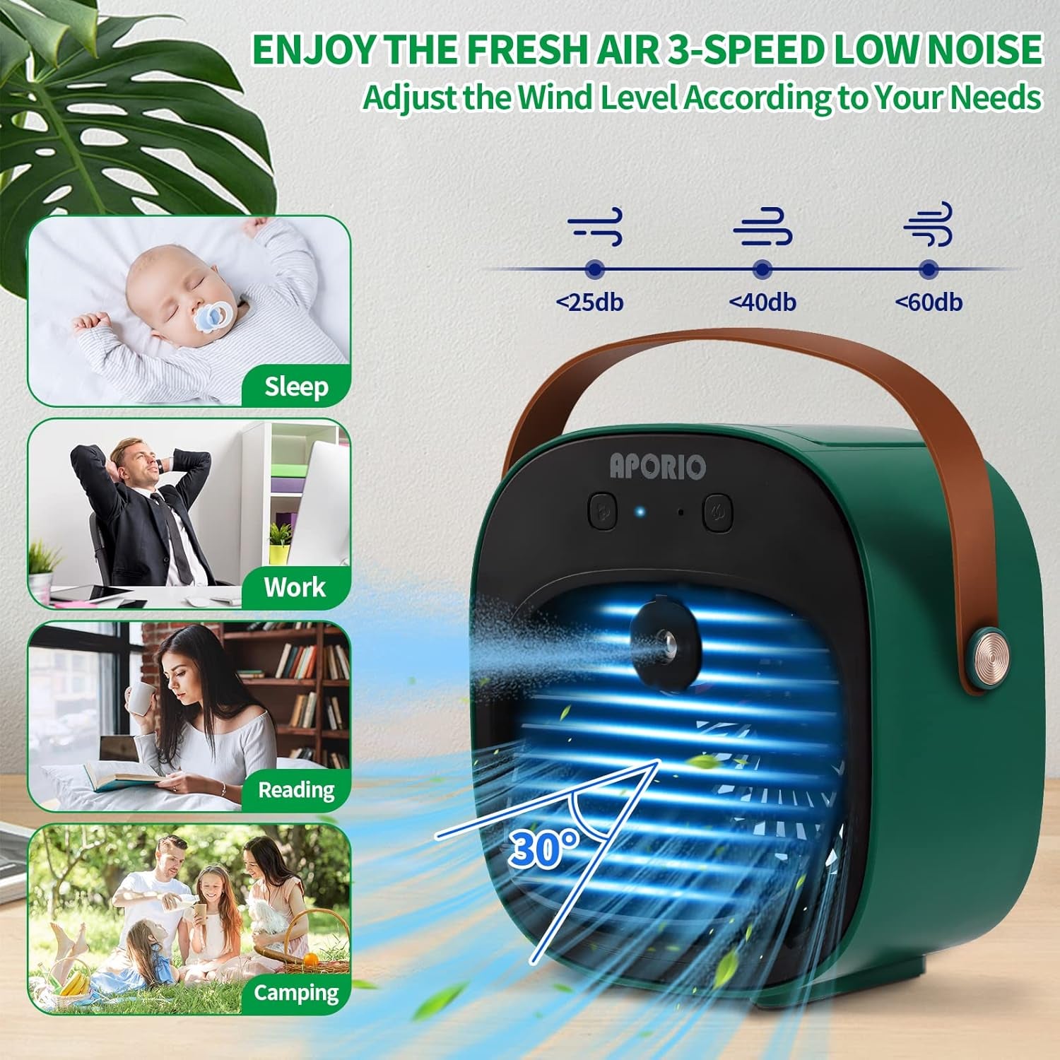 Portable Air Conditioner-5200Mah Rechargeable Personal Air Cooler with 3 Speeds Duration 5-10 Hrs, Quiet Mini Air Conditioner Fan, Desk Cooling Fan for Home, Bedroom, Travel, and Office