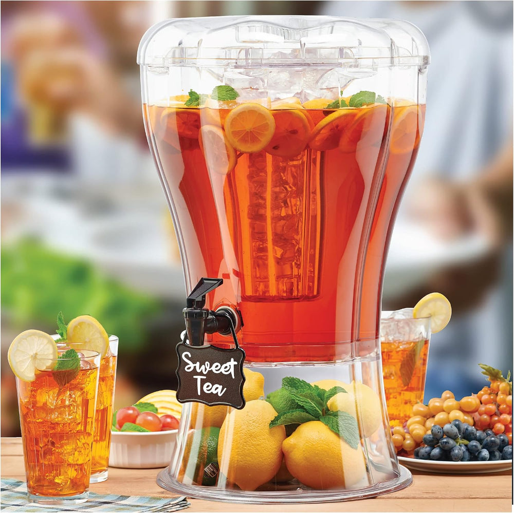 3.5 Gallon Clear Drink Dispenser - Built in Ice Cone and Spigot for Easy Pouring - Party-Perfect Serving Station with Chalk Board Tag