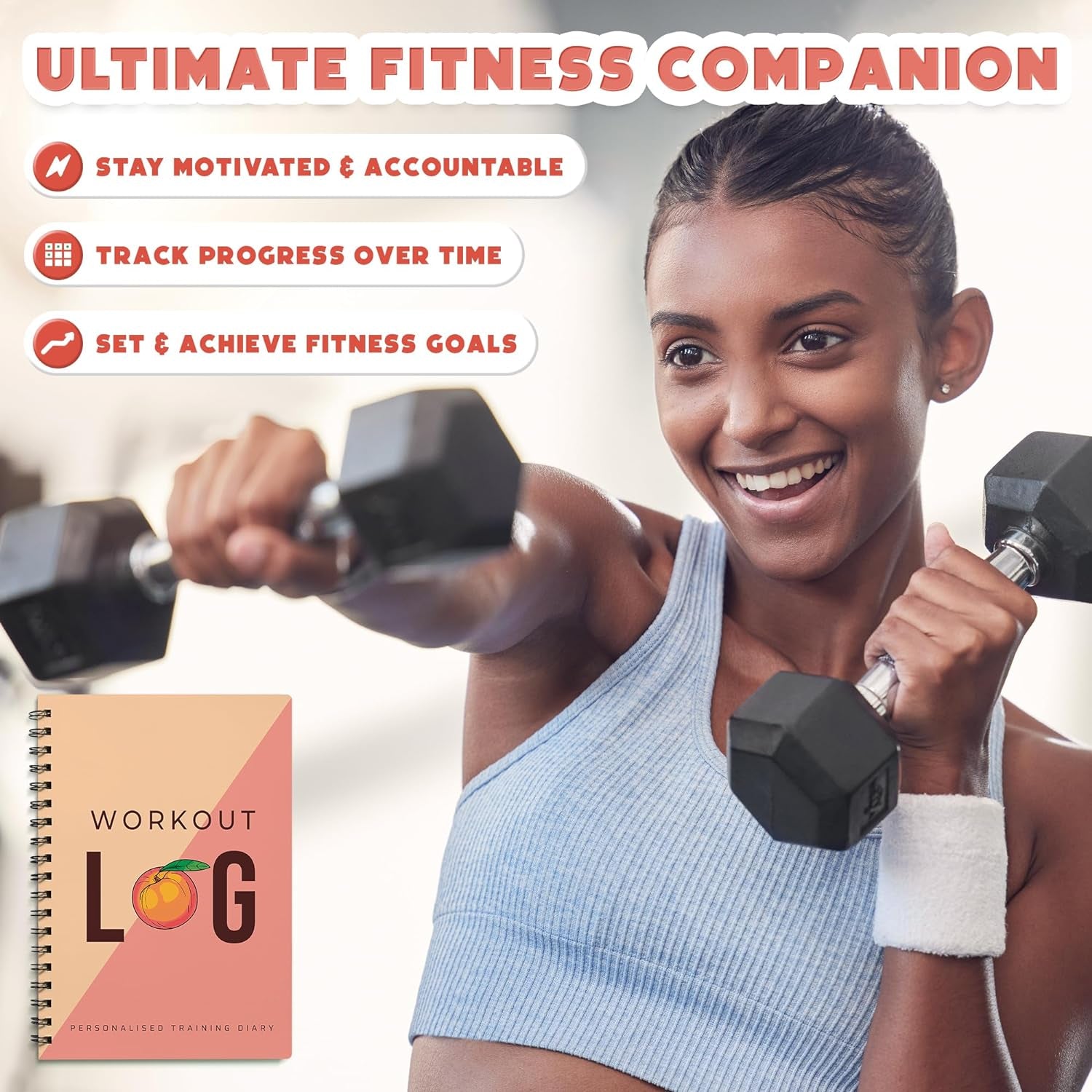 Workout Planner for Daily Fitness Tracking & Goals Setting - A5 Size, 6” X 8”, Peachy Pink - Improved Thicker Cover - Men & Women Personal Home & Gym Training Diary - Log Book - by