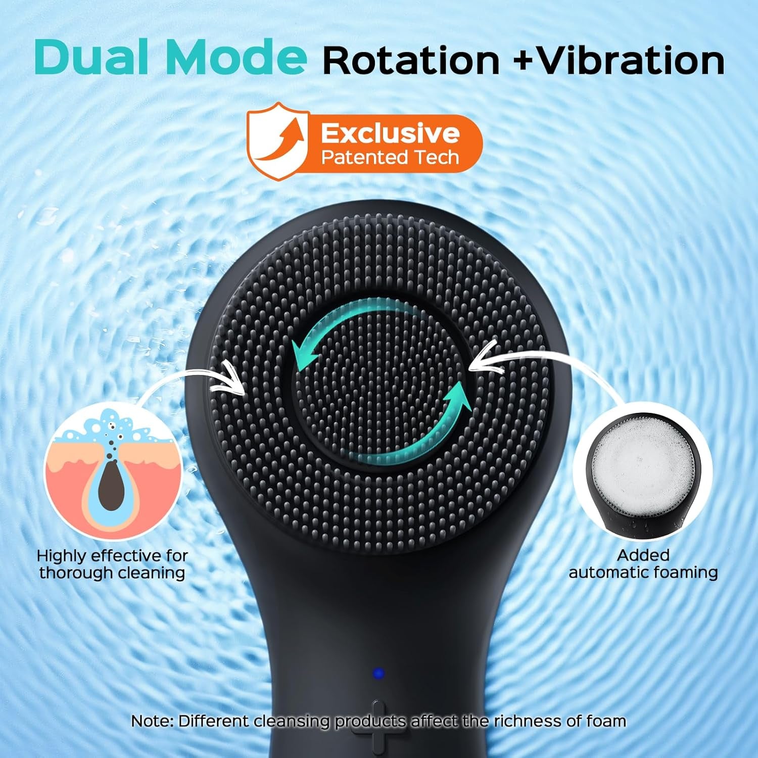FBS03 Face Scrubber Facial Cleansing Brush: 2 in 1 Spin and Vibration Patented, Silicone Electric Exfoliator Scrubber with Automatic Foaming, Waterproof Face Cleanser Brush for Men and Women
