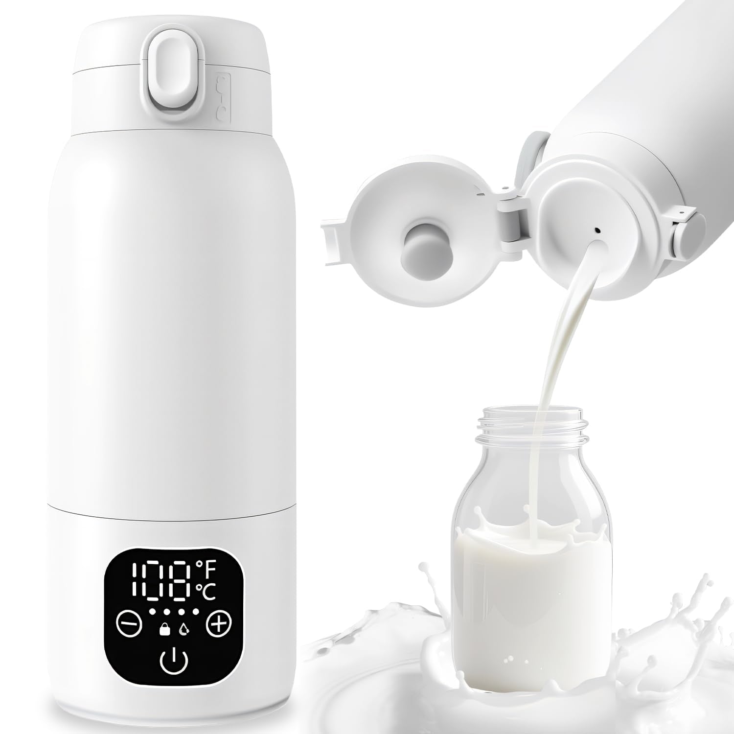 Portable Milk Warmer for Travel,Formula Container to Go 17Oz Baby Bottle Warmer with 11000Mah Long Battery Fast Heating,Cordless Milk Warmer for on the Go for Breast Milk and Formula, Baby Milk Warmer