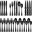 24-Piece Black Silverware Set with Steak Knives, Black Flatware Set for 4, Food-Grade Stainless Steel Tableware Cutlery Set, Mirror Finished Utensil Sets for Home Restaurant, round Edge