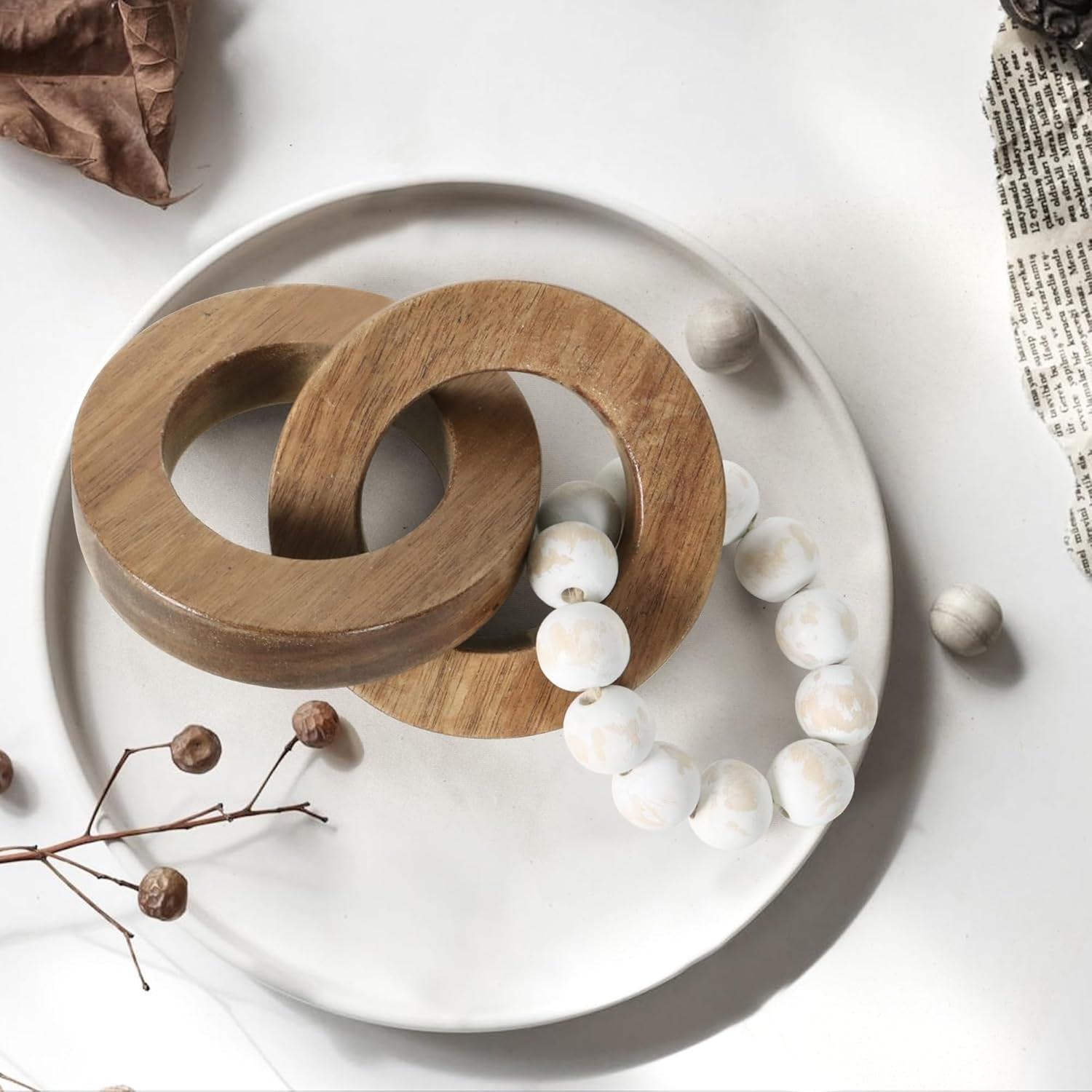 Wood Chain Link Decor, Minimalist Handmade Carved Knot DÃ©cor Accents for Shelf Coffee Table, Natural Boho Farmhouse Rustic Home Decor, Best Housewarming Gifts (8.86 Inch)