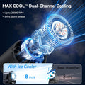 AI Portable Rechargeable Waist Fan with Ice Cooler, 24H Max Cooling, 100-Speed 20000RPM Turbo Cooling Battery Personal Fan, Hands-Free Shirt/Belt/Neck Fan for Work Outdoor Travel, Black