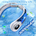 Portable Neck Fan Rechargeable - [With LED Display] 5 Speeds, 5000 Mah Battery Operated Wearable Personal Cooling Bladeless Fan for Outdoor Travel, Gifts for Men Women Kids,Gray