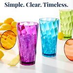 Optix Plastic Reusable Drinking Glasses (Set of 8) 20Oz Water Cups in Jewel Tone Colors | Bpa-Free Tumblers, Made in USA | Top-Rack Dishwasher Safe
