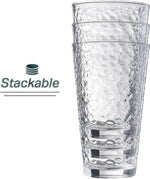 Set of 10 Hammered Glass Cups, 16Oz. Dishwasher Safe Cocktail Drinking Glasses - Clear Heavy Base Stemmed Water Glasses, Tall Beer Glasses, Bar Glass, Juice, Iced Tea, Margarita, & Everyday Drinks.