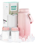 Breast Milk Cooler Bottle - 12H+ Ice-Cold/24H Safe Storage, Compatible with Spectra Pumps, TSA Approved Travel Chiller, 18Oz (2X9Oz) Lightweight Leakproof Container for Work, Pink