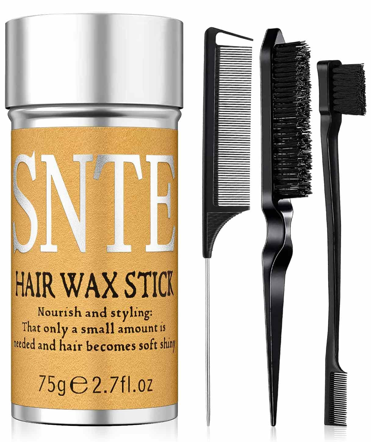 Slick Back Hair Brush & Hair Wax Stick Set - Frizz Control & Flyaway Smoothing - Sleek Ponytails, Buns, Edges - Styling Cream/Gel/Balm/Pomade Stick for Women - Styling Accessories for Girls & Kids