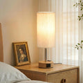Touch Bedside Table Lamp with Memory - Stepless Dimmable Lamp for Bedroom, Small Nightstand Lamp with Dual USB Charging Ports and AC Outlet, Wood Night Light, Desk Lamp for Nursery, Living Room, Dorm