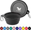 Collapsible Dog Bowls for Travel, 2-Pack Dog Portable Water Bowl for Dogs Cats Pet Foldable Feeding Watering Dish for Traveling Camping with Carabiners, BPA Free (Grey&Black, Small (Pack of 2))