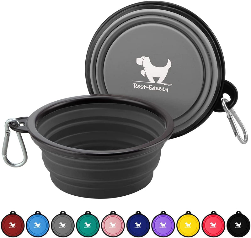 Collapsible Dog Bowls for Travel, 2-Pack Dog Portable Water Bowl for Dogs Cats Pet Foldable Feeding Watering Dish for Traveling Camping with Carabiners, BPA Free (Grey&Black, Small (Pack of 2))