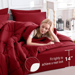 Full Size Comforter Sets Dark Red, 7 Pieces Bed in a Bag, Red Comforter Full Size, All Season Bedding Sets with Stitch Quilted Comforter, Flat Sheet, Fitted Sheet, Pillowcases