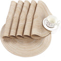 15 Inch round Placemats Set of 6, Cotton Polyester Woven Braided Place Mats, Washable Heat Resistant Circle Table Mats Dining Table Decor (Beige, 6)