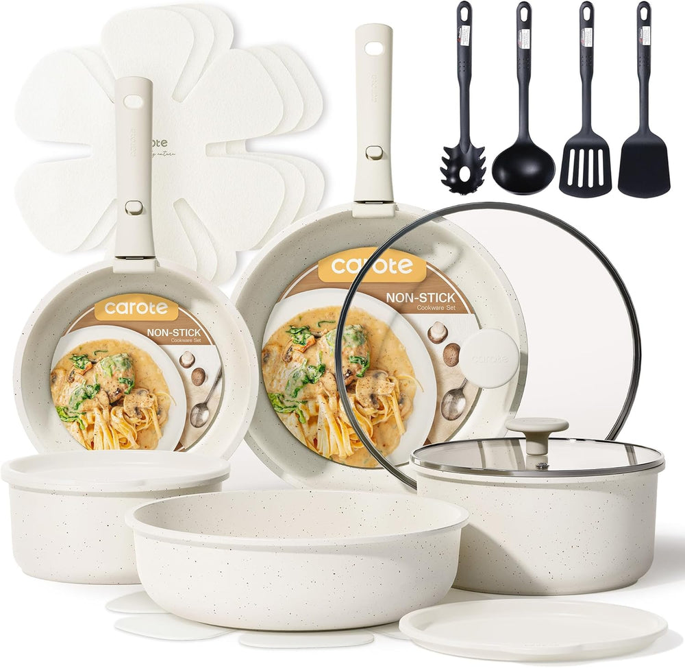 19Pcs Pots and Pans Set, Nonstick Cookware Set Detachable Handle, Induction Kitchen Cookware Sets Non Stick with Removable Handle, RV Cookware Set, Oven Safe