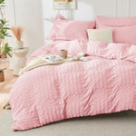 Pink Full Size Comforter Sets Seersucker 7 Pieces, All Season Luxury Bed in a Bag for Bedroom, Bedding Set with Comforters, Sheets, Pillowcases & Shams