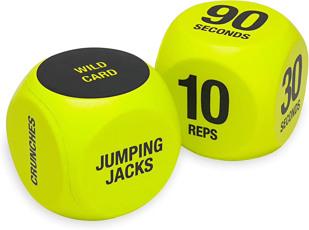 Exercise Dice (6-Sided) - Game for Group Fitness & Exercise Classes - Includes Push Ups, Squats, Lunges, Jumping Jacks, Crunches & Wildcard (Includes Carrying Bag)