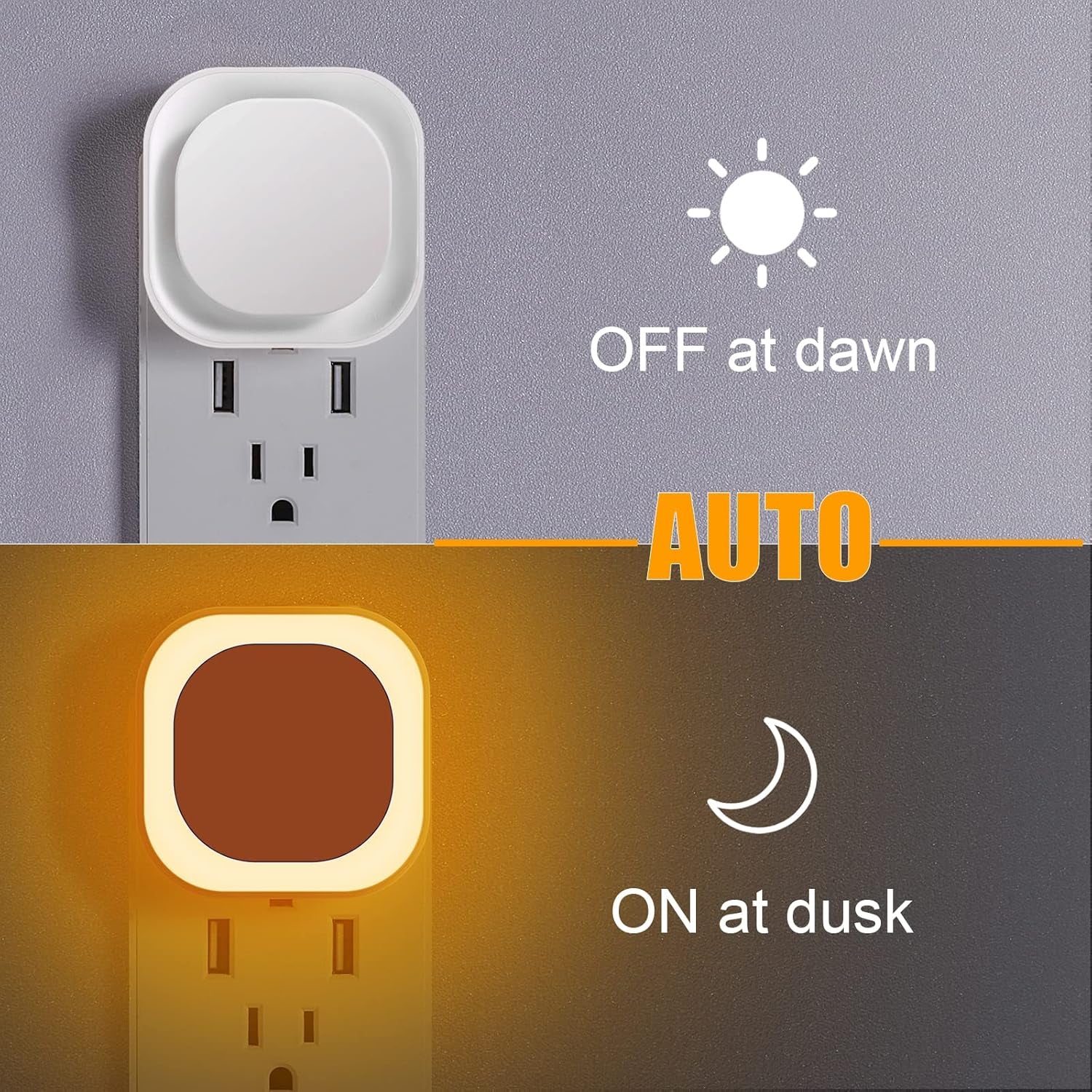 2 Pack Amber Night Light, Dusk to Dawn Sensor, Warm Glare-Free Reflected Glow, 3-Level Dimmer, Auto On/Off, Plug-In LED Nightlight for Bedroom, Kids, Bathroom, Sleep, Baby Nursery, Toddler