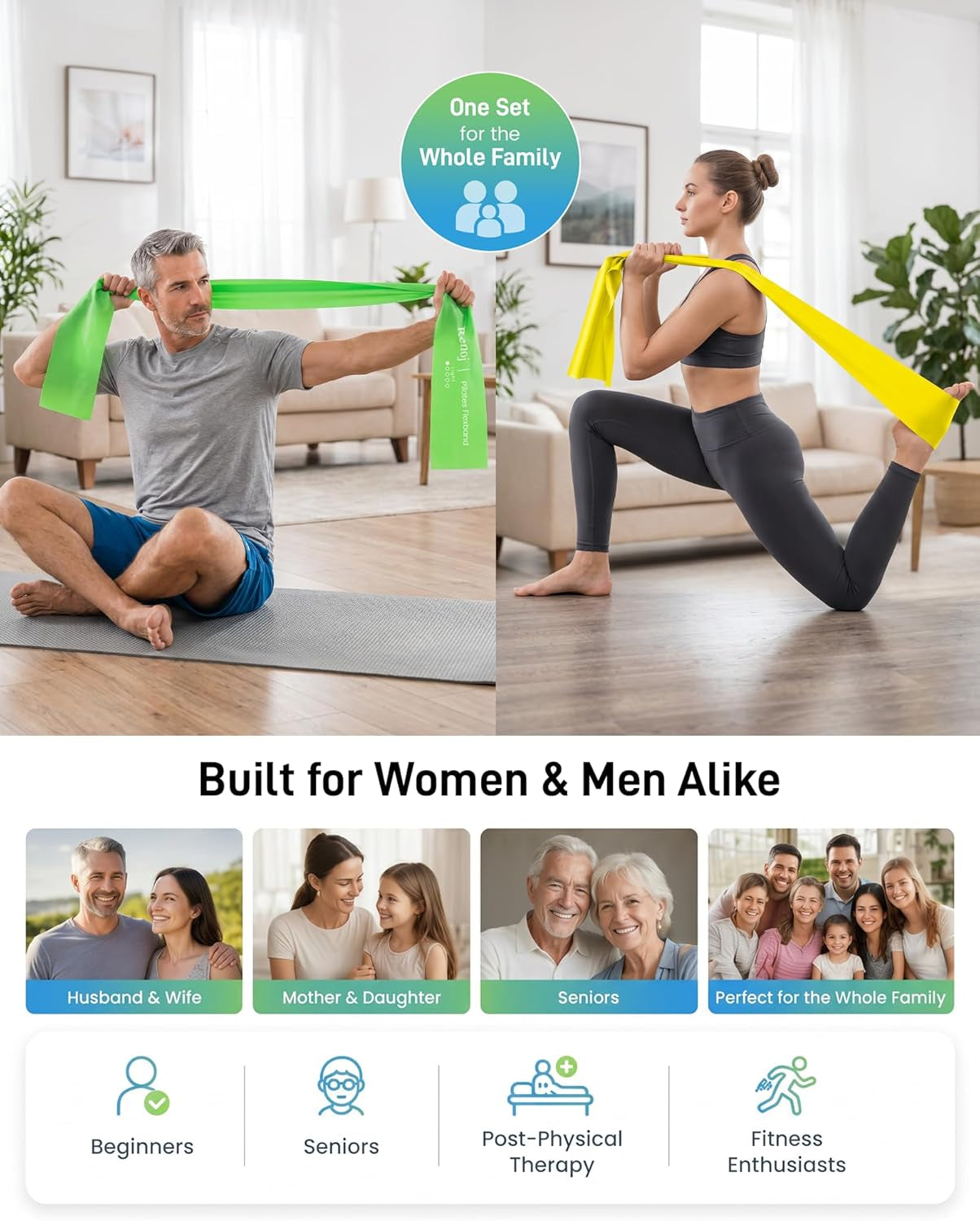 Pilates Flexbands, 5-Pack Latex-Free Resistance Bands Set – Exercise Bands for Pilates, Yoga, Stretching & Physical Therapy | Home Gym Equipment for Women & Men