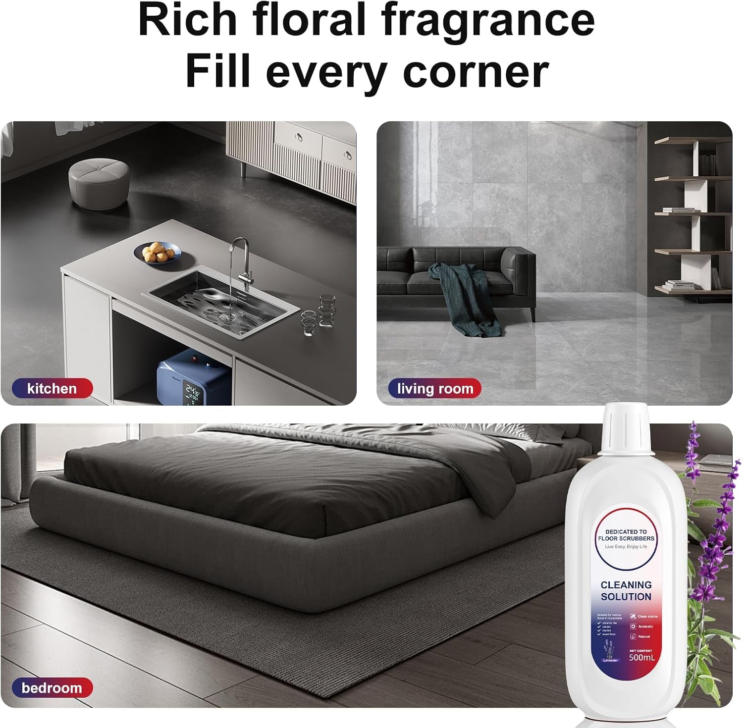 Floor Cleaning Solution Compatible with Tineco, Deep Cleans for Multiple Hard Floors, Suitable with All Robot Vacuums with Mopping and Cordless Wet/Dry Vacuum Mop Cleaner (New Lavender 2 Bottle)