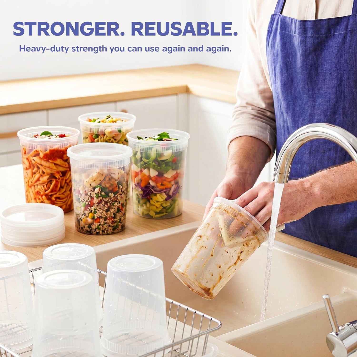 [32 Oz. - 24 Count Plastic Deli Containers with Lids - Disposable Food Storage Containers with Airtight Lids, Ideal for Soups, Stews, and Meal Prep