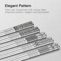 Metal Chopsticks Reusable 18/8 Stainless Steel Chopsticks Multipack Dishwasher Safe Chop Sticks Cute Laser Engraved Non-Slip Japanese Korean Chopstick for Cooking Eating 9 1/4 Inches 5 Pairs Gift Set