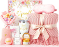 Birthday Gifts for Women,Mothers Day Gifts for Mom,Valentines Day Gift for Her,Self Care Spa Gift Basket with Blanket Candle Bath Bomb,Relaxing Spa Set,Get Well Package,For Mom Wife Sister Best Friend