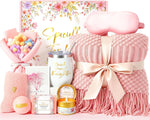 Birthday Gifts for Women,Mothers Day Gifts for Mom,Valentines Day Gift for Her,Self Care Spa Gift Basket with Blanket Candle Bath Bomb,Relaxing Spa Set,Get Well Package,For Mom Wife Sister Best Friend