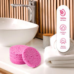 50-Count Compressed Facial Sponge for Daily Facial Cleansing and Exfoliating, 100％ Natural Cosmetic Spa Sponges for Makeup Remover, Reusable, Pink