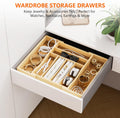Expandable and Adjustable Bamboo Drawer Organizer Tray - Cutlery & Flatware Organizers for Kitchen Utensils, Silverware Organizer with Dividers, 6-8 Slots with Curved Grooves (Natural)