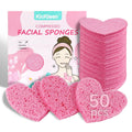 50-Count  Compressed Cellulose Heart Shape Facial Sponges | Natural Cosmetic Spa Sponges for Facial Cleansing | Exfoliating | Makeup Mask Removal | Reusable | Skin Massage (50 Count (Pink))