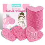 50-Count  Compressed Cellulose Heart Shape Facial Sponges | Natural Cosmetic Spa Sponges for Facial Cleansing | Exfoliating | Makeup Mask Removal | Reusable | Skin Massage (50 Count (Pink))