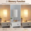 Touch Bedside Table Lamp with Memory - Stepless Dimmable Lamp for Bedroom, Small Nightstand Lamp with Dual USB Charging Ports and AC Outlet, Wood Night Light, Desk Lamp for Nursery, Living Room, Dorm
