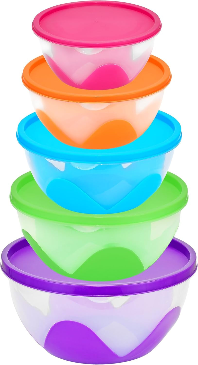 5-Piece Plastic Food Storage Containers with Lids – Airtight, Bpa-Free, Stackable Silicone Containers in Multiple Sizes and Colors, Easy to Clean