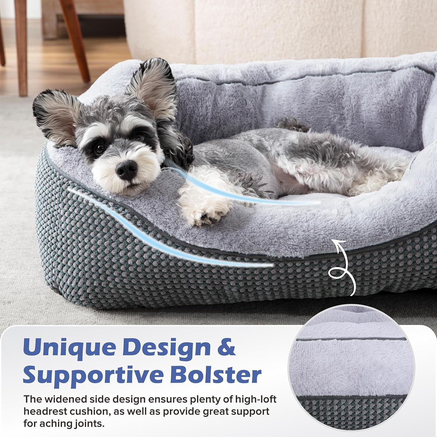 Dog Bed for Small Dogs - Washable, Orthopedic, Calming & Warming - Durable Pet Bed with Anti-Slip Bottom (25"X21"X8")