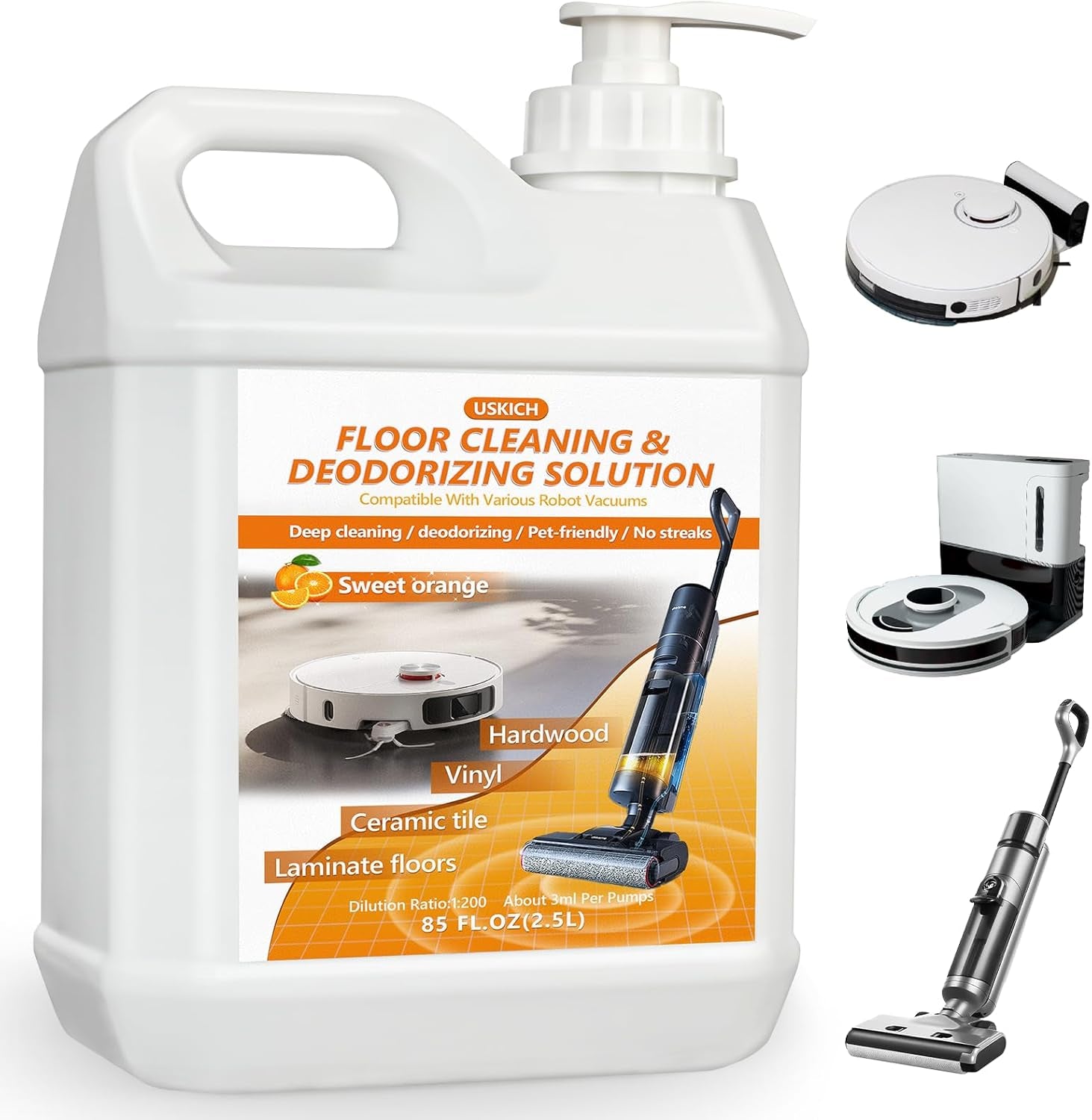 Floor Cleaning Solution- 85 FL Oz-Floor Cleaner for Mopping with Tineco,Deep Cleaning &Deodorizing for Roborock,Compatible with Saros Series,S8/S7 Series,Q Revo/Q Series,Ifloor Series Wet Dry Vacuum