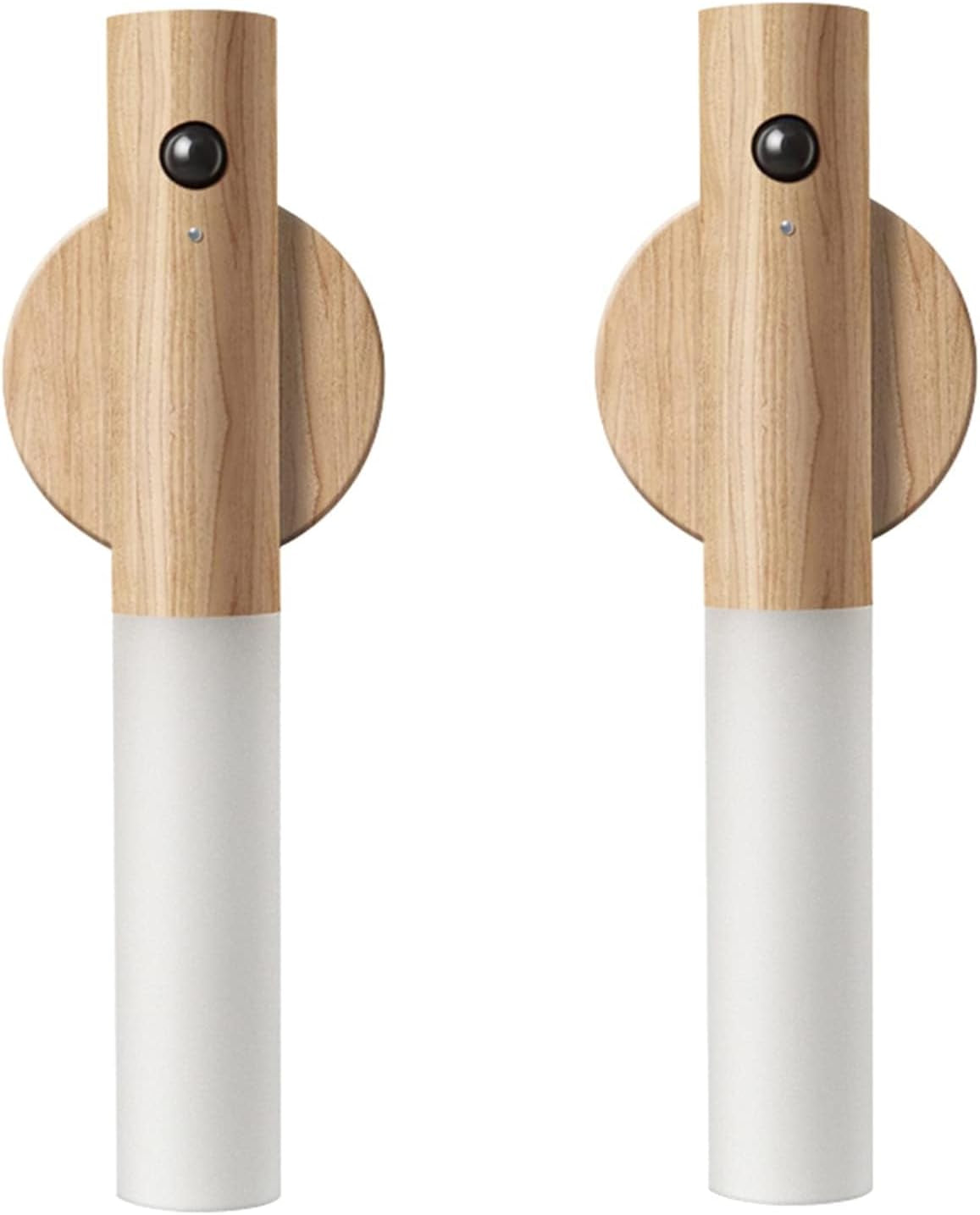 Wooden Motion Sensor Night Lights, Magnet Body Hallway Lamp, Rechargeable LED Wall Sconces, Portable for Stairway Bedroom, Battery Powered (White Ash Wood 2PC)