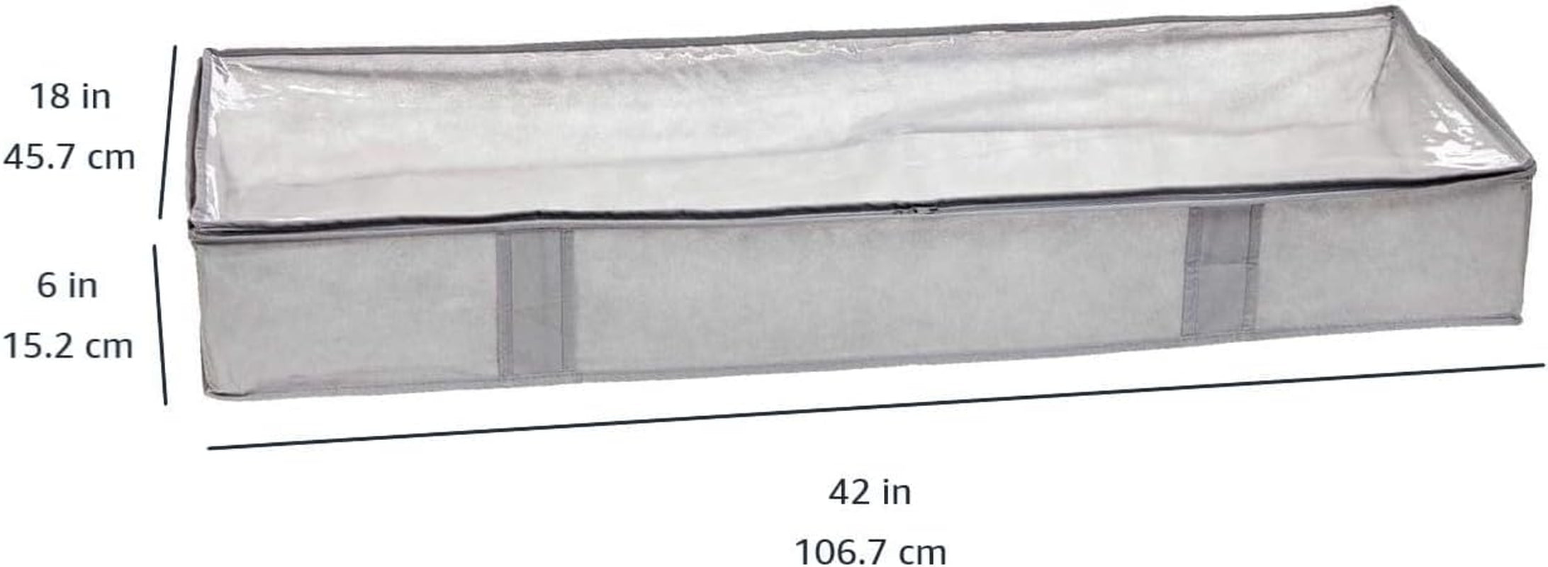 under Bed Storage Bags for Clothes and Blankets, Foldable Fabric Zipper Container with Clear Window and Reinforced Handles, Space Saving, 18 X 42 X 6 Inches, Gray, 2-Pack