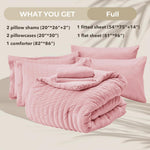 Pink Full Size Comforter Sets Seersucker 7 Pieces, All Season Luxury Bed in a Bag for Bedroom, Bedding Set with Comforters, Sheets, Pillowcases & Shams